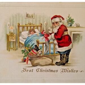 Santa Claus Christmas Postcard Child Sleeping In Bed 1916 St. Louis Missouri